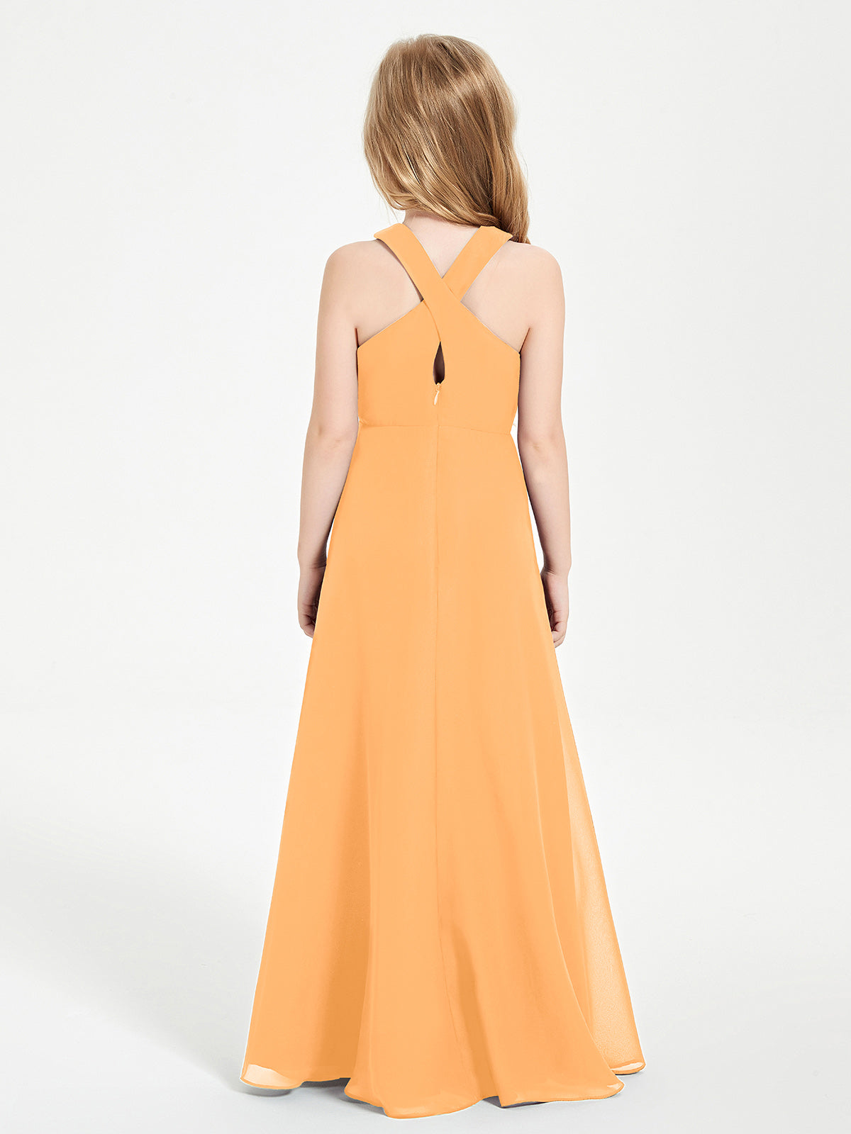 Grecian Neckline Long Dresses for Junior Bridesmaids Tangerine